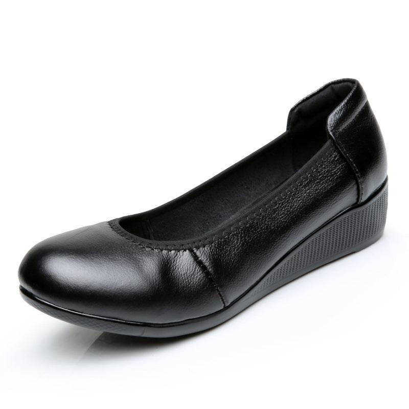 Authentic Leather Work Shoes Women's Black Non-slip Flat Work Leather Shoes - Mubimart