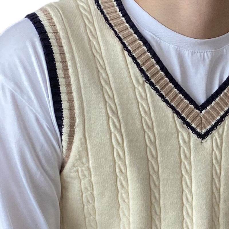 V-neck Sleeveless Vest Sweater Vest - Mubimart