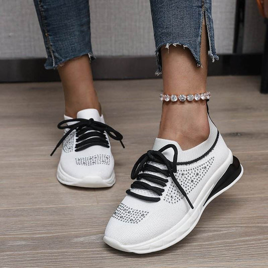 Summer New Style Rhinestone Casual Shoes Women Walking Shoes Socks Sports Shoes - Mubimart