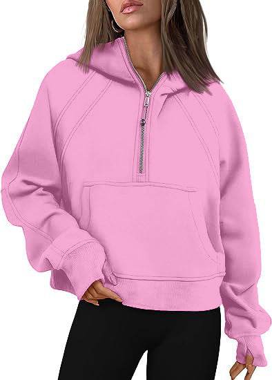 Zipper Hoodies Sweatshirts With Pocket Loose Sport Tops Long Sleeve Pullover Sweaters Winter Fall Outfits Women Clothing - Mubimart