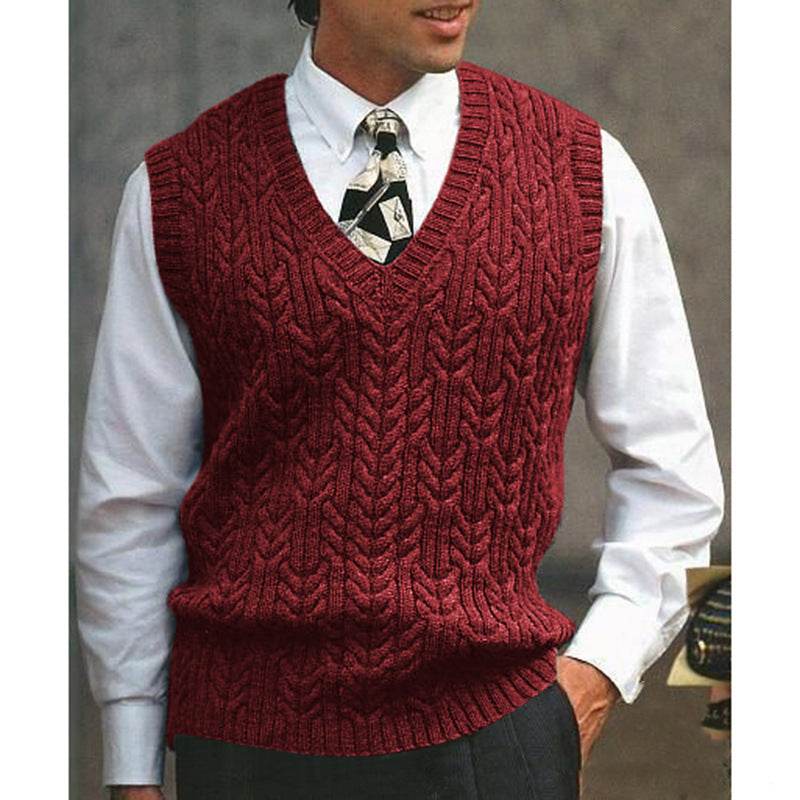 Knitted Vest V-neck Sweater Solid Color Casual - Mubimart