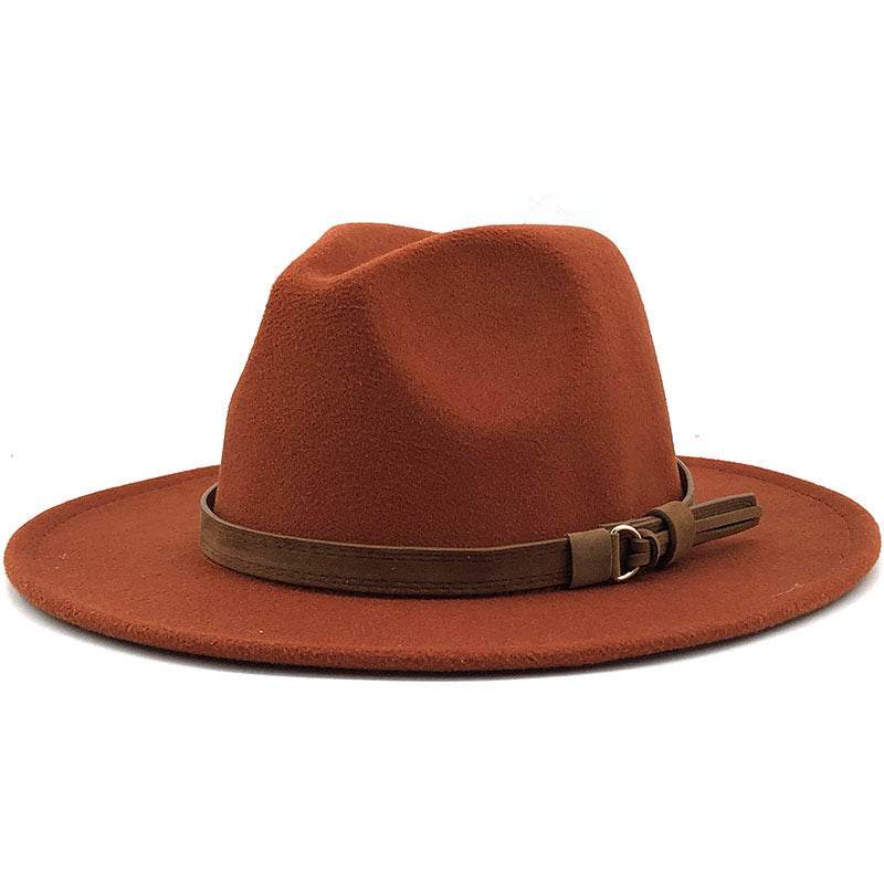 Simple Church Hat Suede Belt Woolen Hat British Style Fedora Hat Wide Brim Hat Women's Autumn And Winter Top Hat - Mubimart