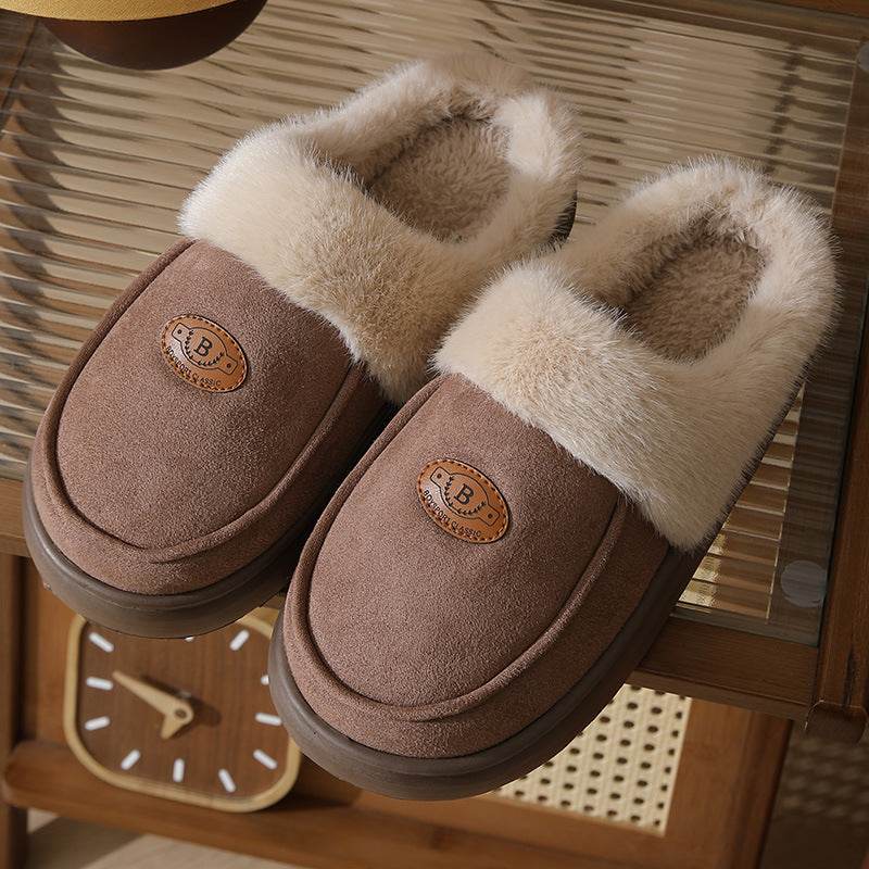 Winter Plush Slippers For Men Casual All-match Warm Suede House Shoes Indoor Non-slip Floor Bedroom Slipper - Mubimart