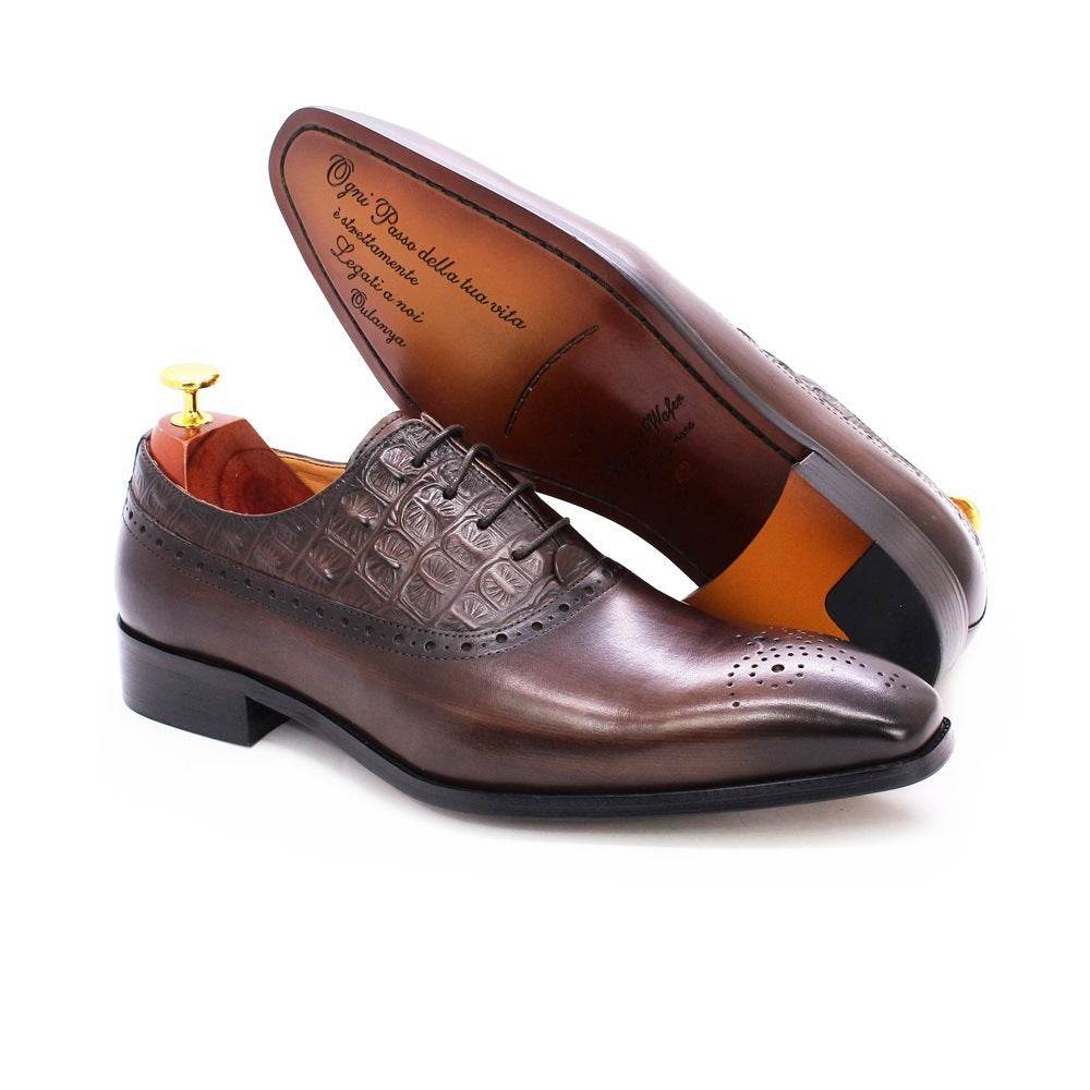 Men's Lace-up British Oxford Shoes Cowhide - Mubimart