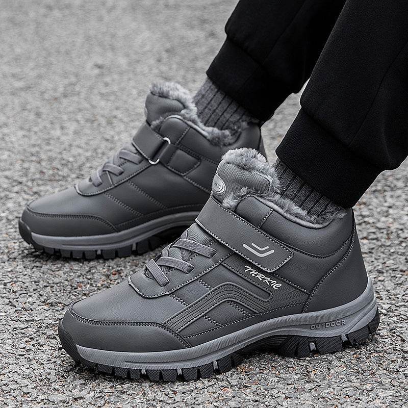 Winter Boots Women Men Warm Plush Velcro Snow Boots Climbing Hiking Shoes - Mubimart