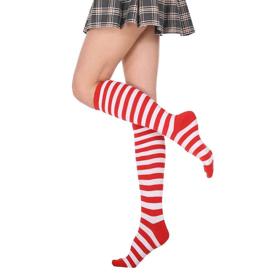 Japanese Women's Mid Tube Socks Pinstripe Knee Socks - Mubimart