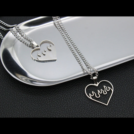 Love Flame Couple Necklace Jewelry Stainless Steel