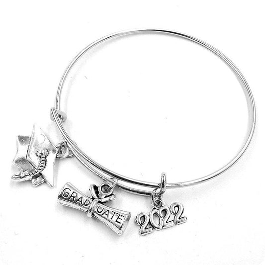 Graduate Cap Charm Bracelet Stainless Steel Adjustable Bangles For Women Graduation Jewelry Accessories - Mubimart