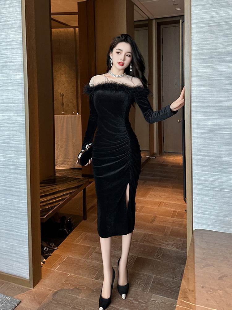 Women's Burr Velvet Formal Dress - Mubimart