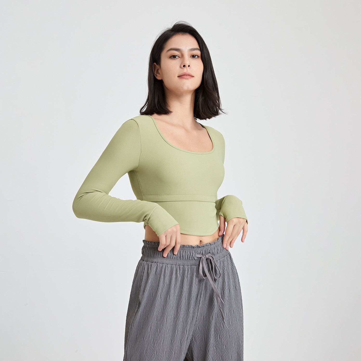Yoga Suit Long Sleeve With Chest Pad Workout Top - Mubimart