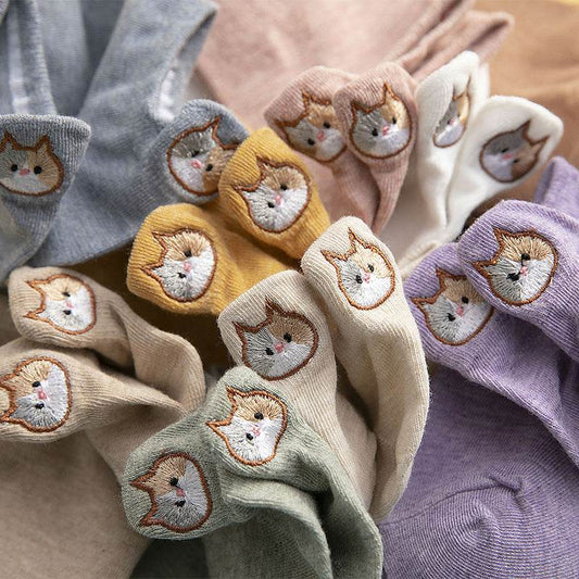 Socks Women's Socks Low Top Shallow Mouth Cotton Cute Japanese Style Cartoon Three-dimensional Heel Cat Boat Socks Spring And Summer Isn Fashion - Mubimart