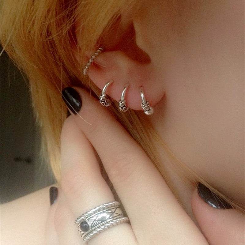 S925 Sterling Silver Earrings Antique Small For Men And Women - Mubimart