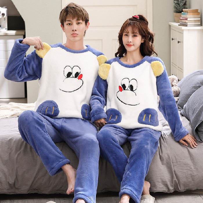 Female Spring, Autumn, Winter Coral Plush Couple Nightwear - Mubimart