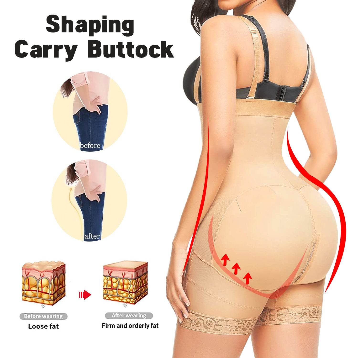 High Waisted Body Pants Crotch Zipper Tummy Lifting Pants Waist Trimming Shapewear Bodysuit Enhancement - Mubimart