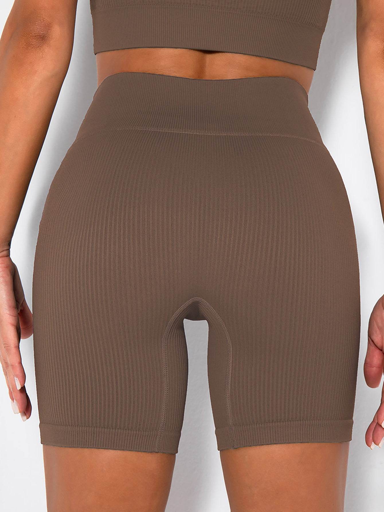 Yoga Shorts Ribbed Seamless Workout High Waist Athletic Leggings Suitable For Yoga Fitness, Workout Shorts Yoga Seamless Ribbed High Waisted Spandex Booty Biker Shorts - Mubimart