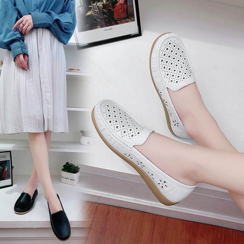 Women Loafers Hollow Out Breathable Anti Slip Flats Shoes - Mubimart