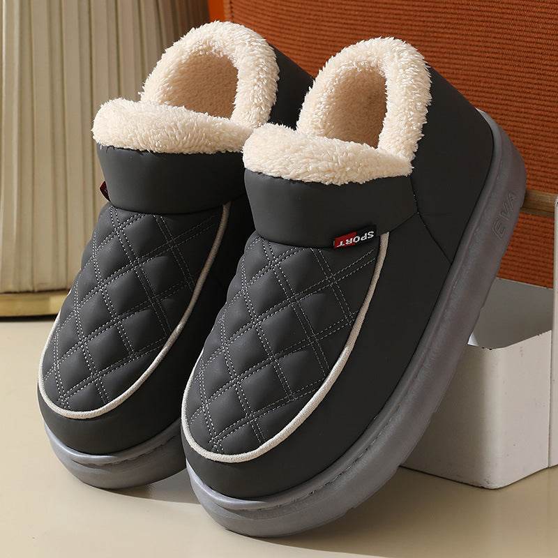 Winter Plush Cotton Shoes Warm Thick-bottom Waterproof Home Slippers All-match Indoor Outdoor Garden Shoes For Women - Mubimart