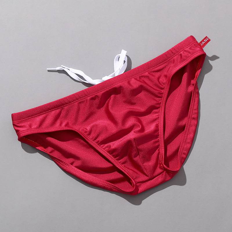Men's Solid Color Glossy Swim Briefs - Mubimart