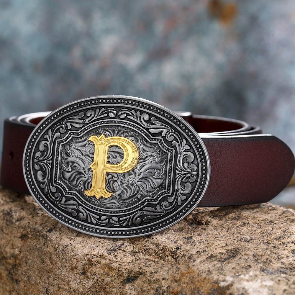 Men's And Women's Floral Letter Buckle Belts - Mubimart