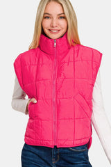 Zenana Zip Up Cropped Puffer Vest With Pockets