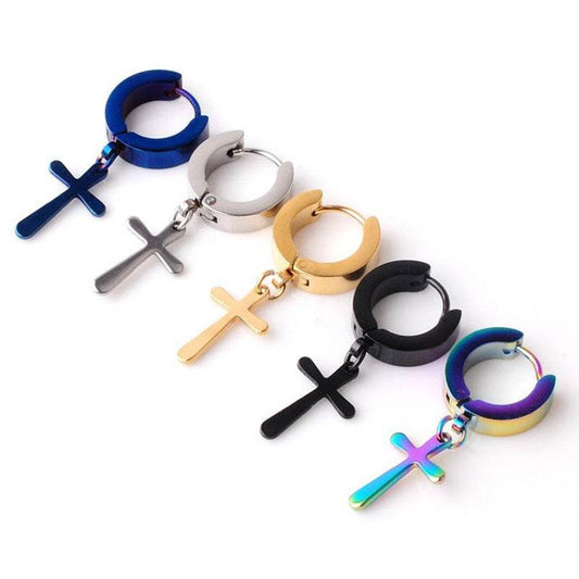 Fashion Cross Pendant Drop Earrings For Men - Mubimart