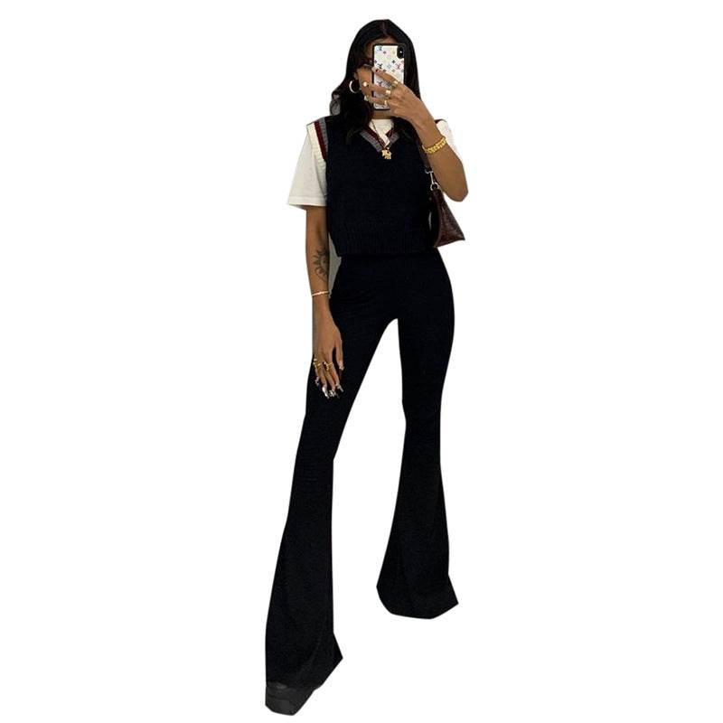 High Waist Grommet Criss Cross Hem Flare Leg Jeans - Mubimart
