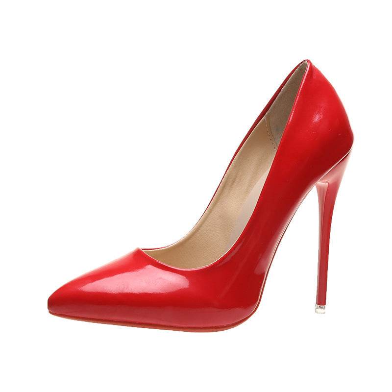 Spring Stiletto Pumps Patent Leather Pointed Toe - Mubimart