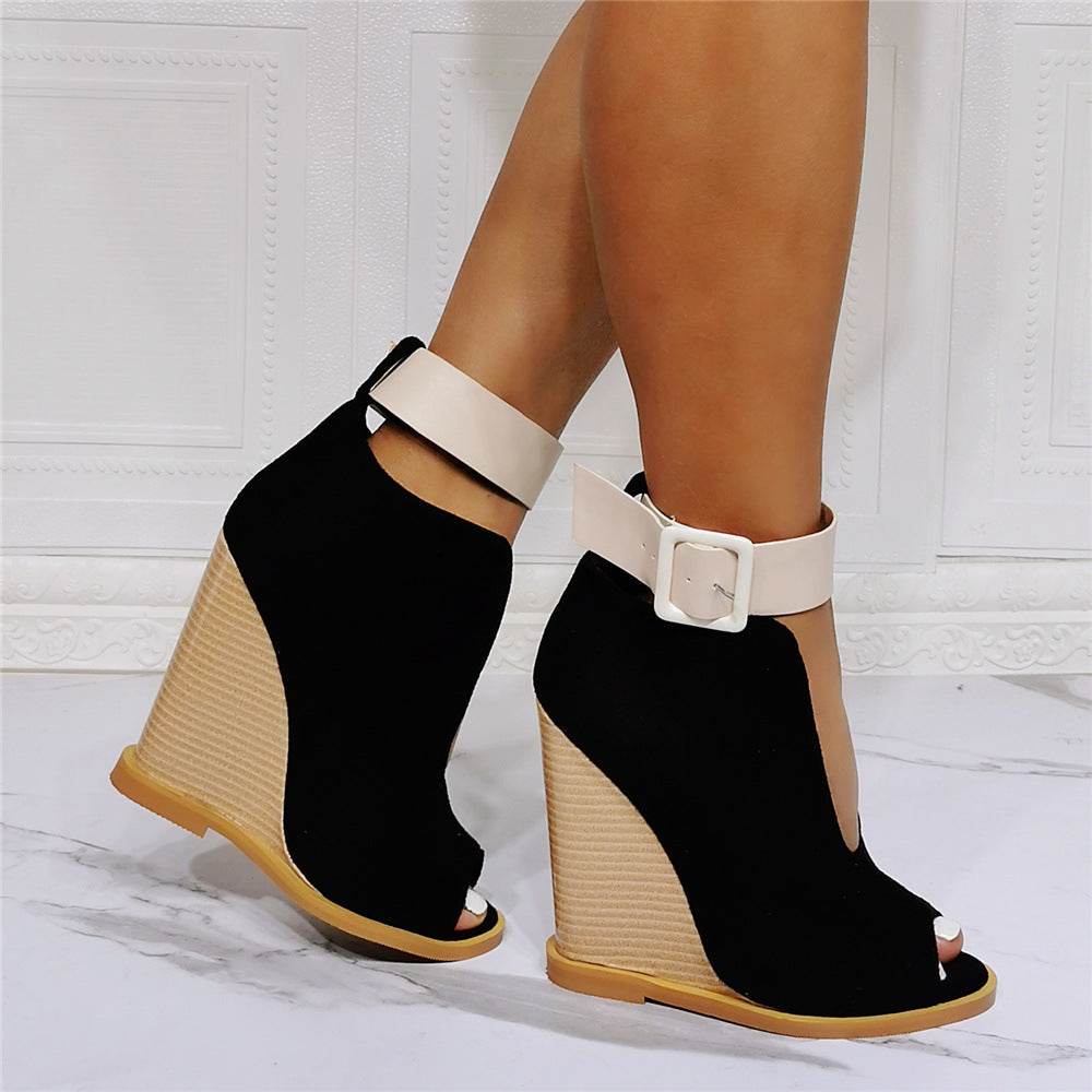 Sexy Wedge Heels With One-line Strappy Roman Heel Sandals - Mubimart