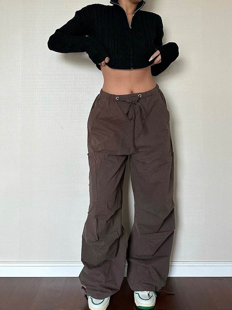 Straight Tube Loose Pocket Cargo Pants For Women - Mubimart