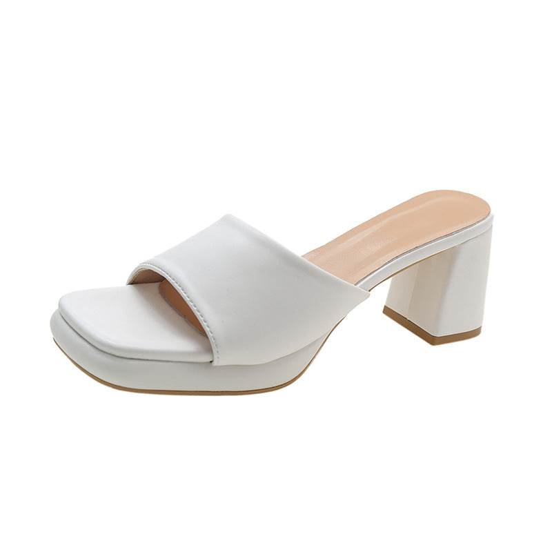 European And American Chunky Heel Square Toe Toe Baring Sandal Women - Mubimart