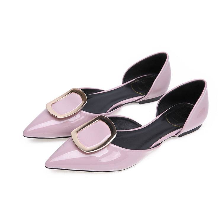 Women's Pointed Toe Square Buckle Flat Shoes - Mubimart