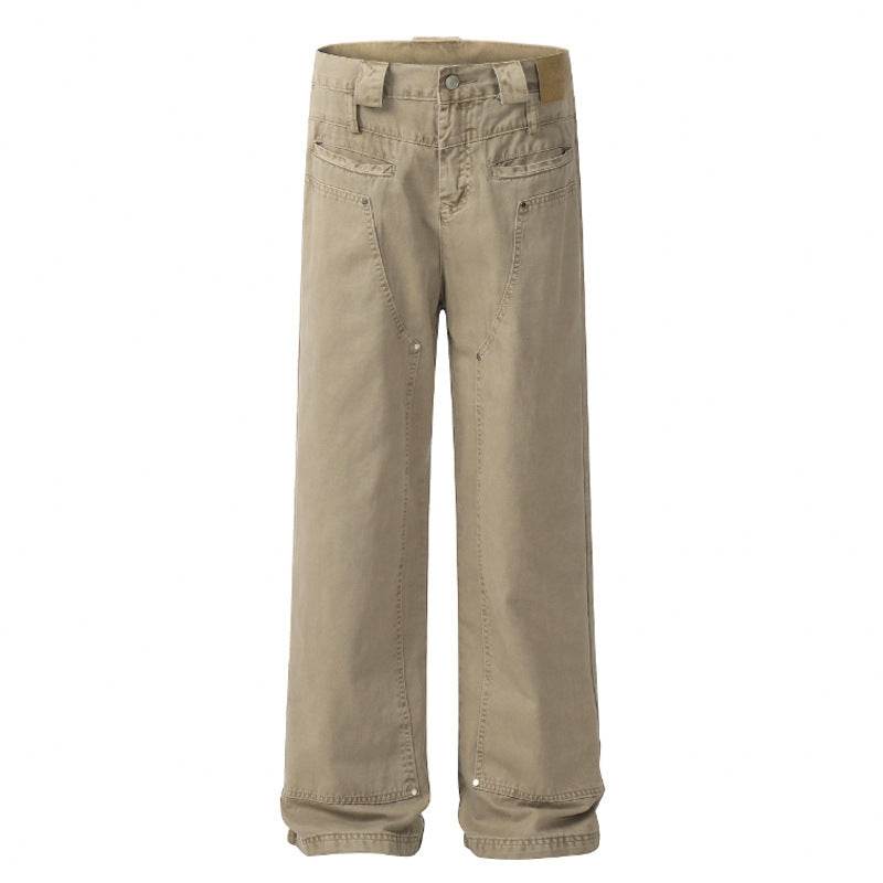 Khaki Front And Rear Reverse Niche Design Casual Pants - Mubimart