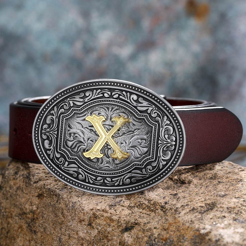 Men's And Women's Floral Letter Buckle Belts - Mubimart