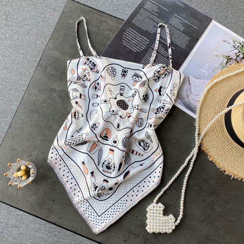 Abdominal Camisole Print Open-Back Top - Mubimart