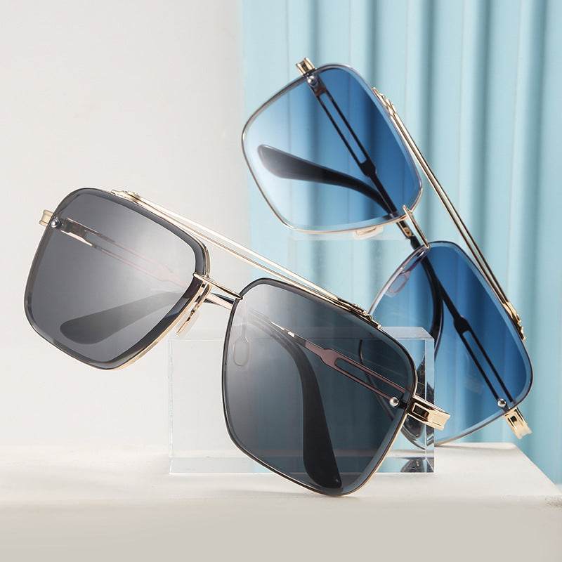 Mens Fashion Double Beam Cut Edge Sunglasses - Mubimart