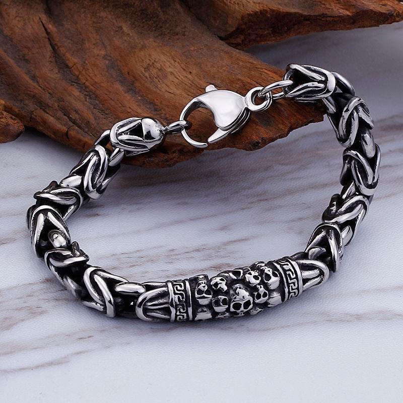 Mens Cool Gothic Style Skeleton Punk Metal Braided Chain Bracelet - Mubimart