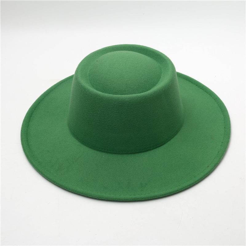 Retro Fedora 8cm Wide Brim Solid Color Concave-convex Dome Woolen Hat - Mubimart