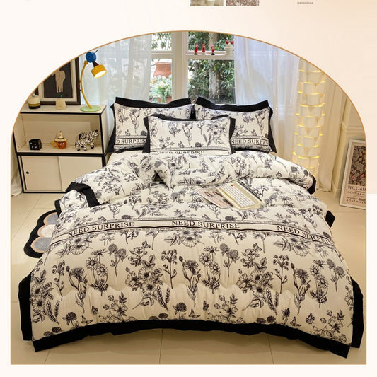 Thick Hepburn Black Lace Brushed Washed Cotton Duvet Insert Warm