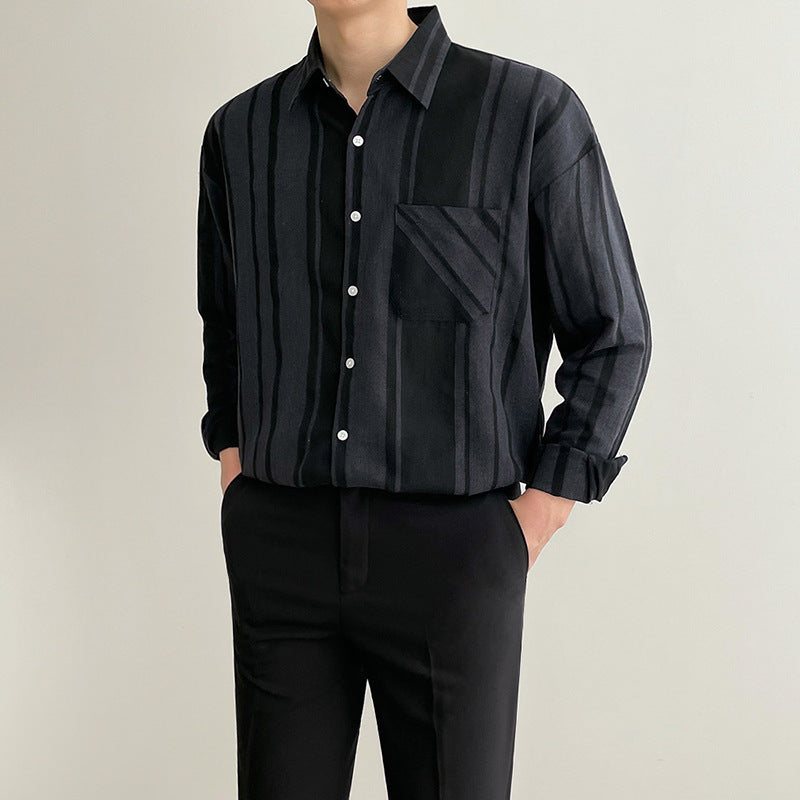 Black Shirt Men's Long-sleeved Jacket Casual Shirt