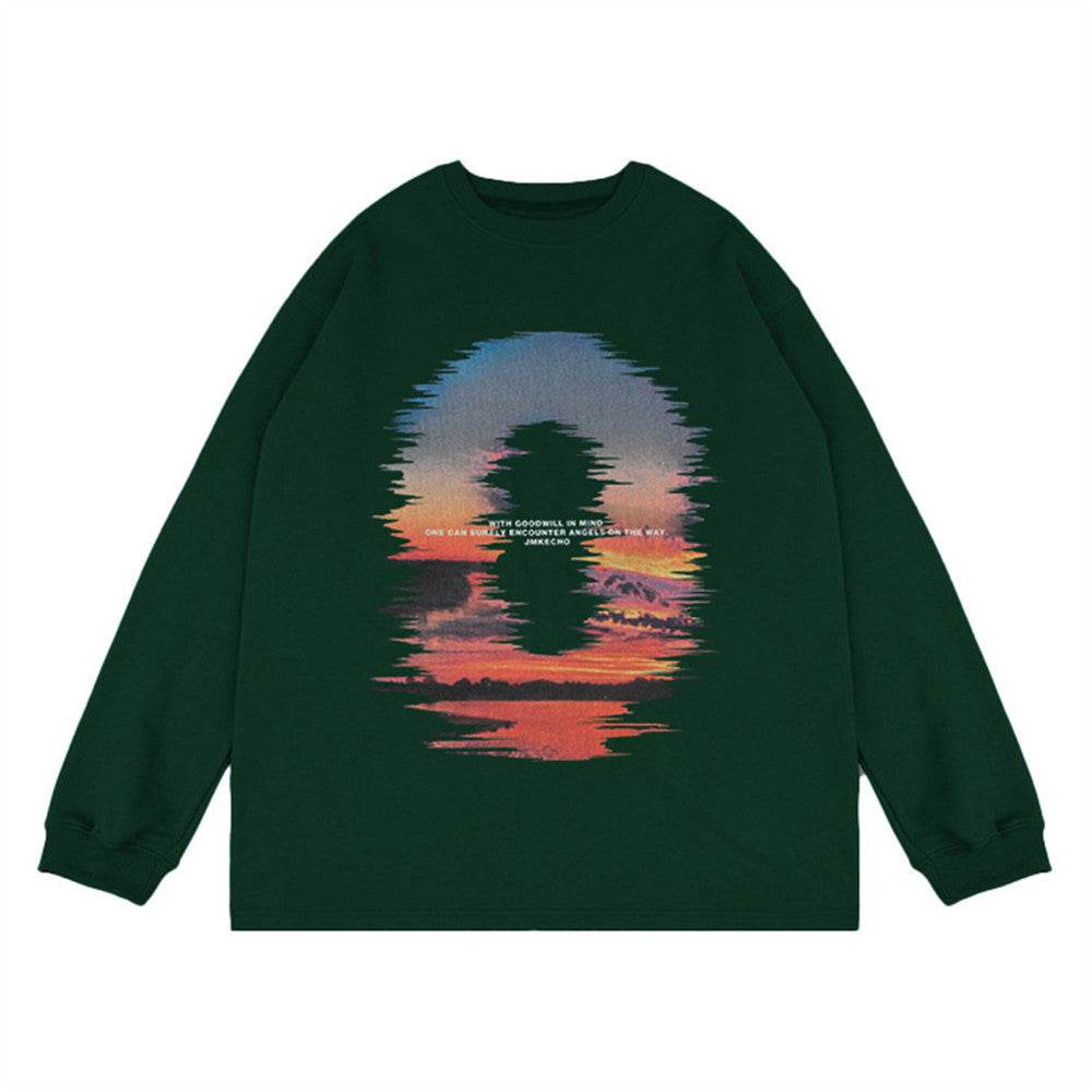 Sunset Reflection Printed Loose Sweatshirt Men - Mubimart