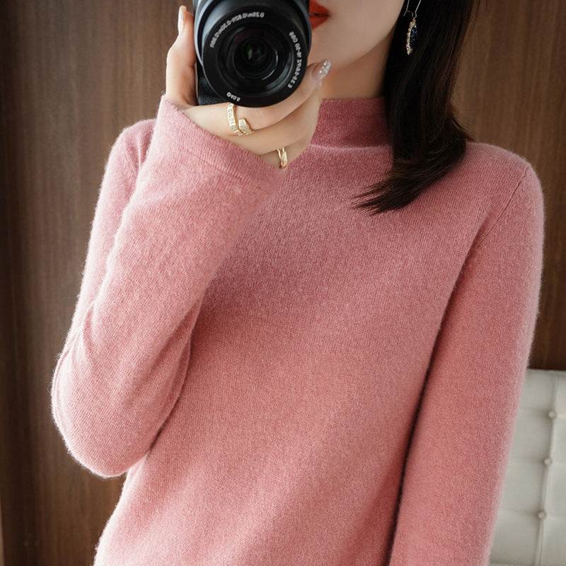 Women's Loose Large Size Bottoming Knitted Sweater With Half Turtleneck - Mubimart