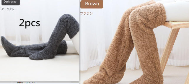 Over Knee High Fuzzy Long Socks Winter Warm Cold Leg Knee Joint Cold-proof Stockings Home Floor Sleeping Socks - Mubimart -  