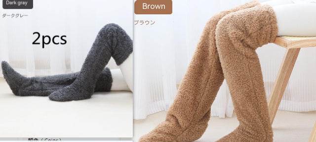 Over Knee High Fuzzy Long Socks Winter Warm Cold Leg Knee Joint Cold-proof Stockings Home Floor Sleeping Socks - Mubimart