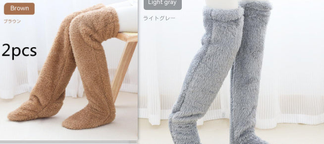 Over Knee High Fuzzy Long Socks Winter Warm Cold Leg Knee Joint Cold-proof Stockings Home Floor Sleeping Socks - Mubimart -  