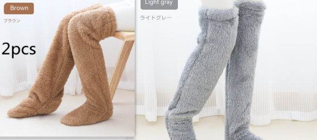 Over Knee High Fuzzy Long Socks Winter Warm Cold Leg Knee Joint Cold-proof Stockings Home Floor Sleeping Socks - Mubimart