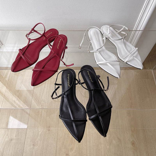 Everyday Simple Temperament Pointed Toe Flat Sandals - Mubimart