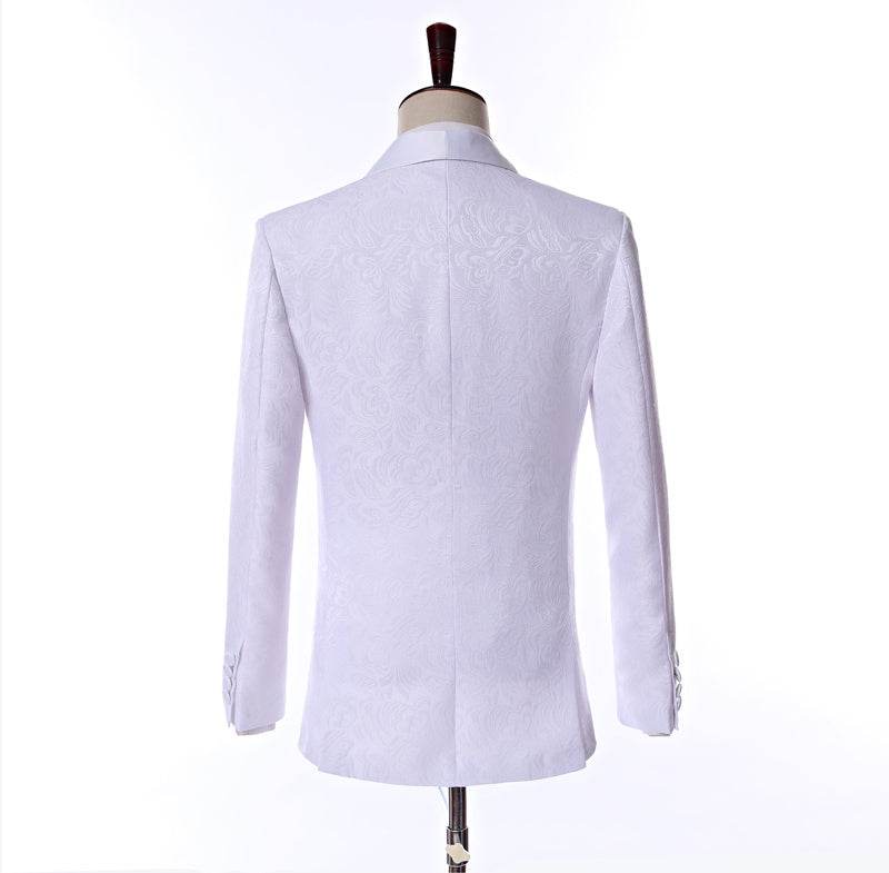 Custom Size Jacquard Groomsmen White Groom Tuxedos Shawl - Mubimart