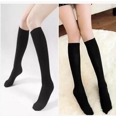 Black Medium Thigh High Socks Calf Socks Female Knee Length Socks - Mubimart -  