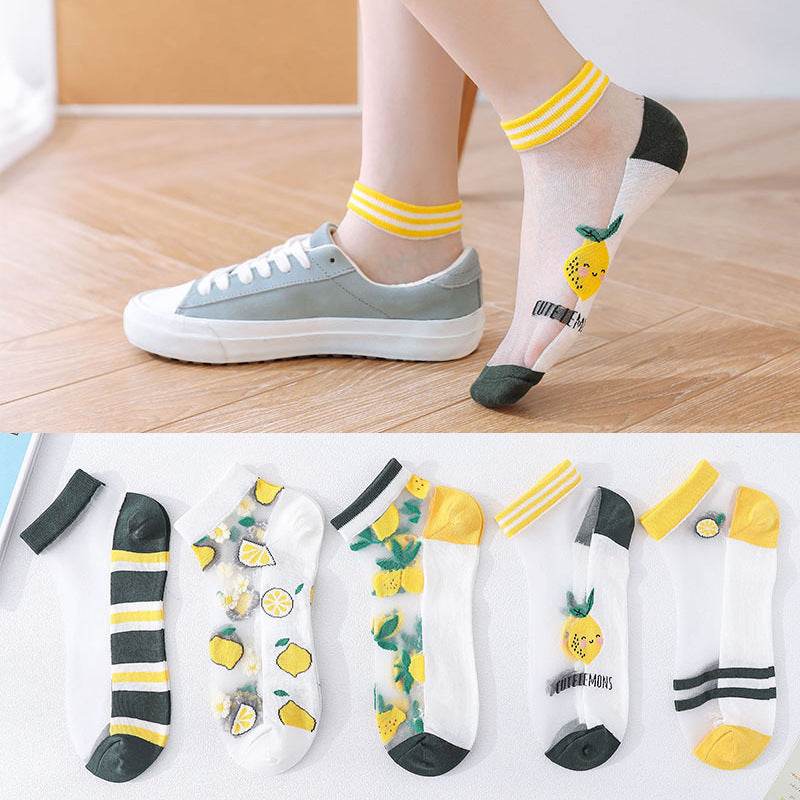 Women's Low-cut Liners Ice Silk Transparent Crystal Glass Silk Socks - Mubimart
