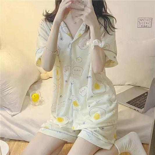 Women's Loose Cardigan Lapel Pajama Set - Mubimart